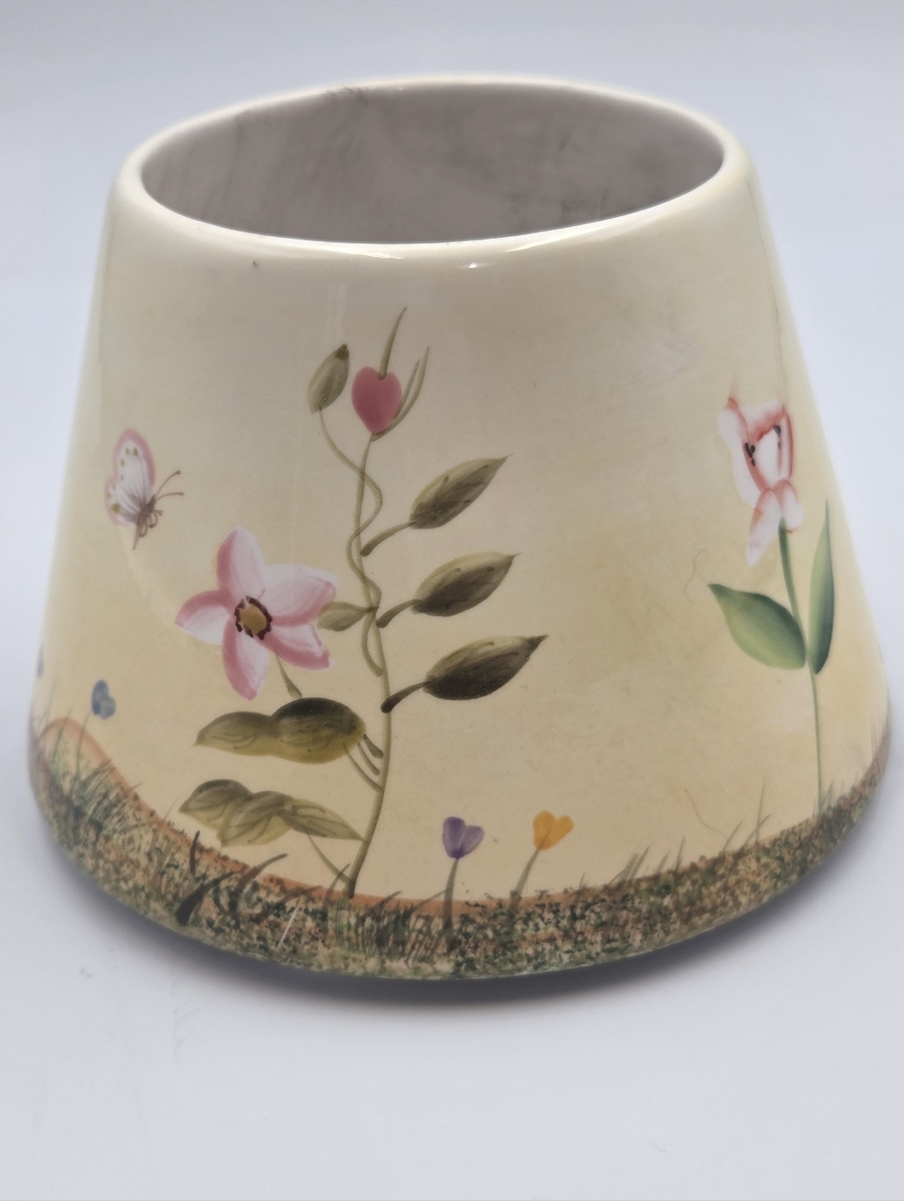 Home‎ Interiors Ceramic Candle Jar Topper Shade 4" Flowers Bee Butterfly